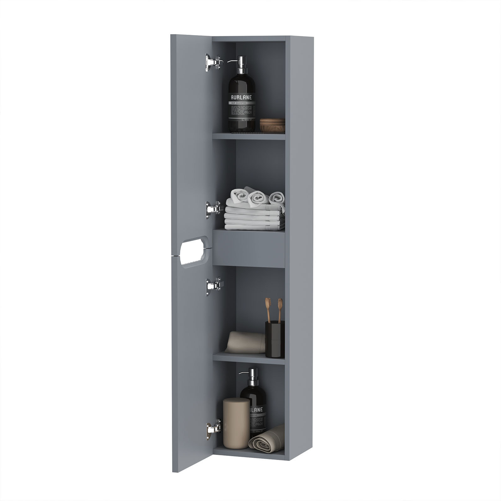 Colonne de rangement Gris Suspendu - Hauteur 120 cm - 2 Portes - LEON