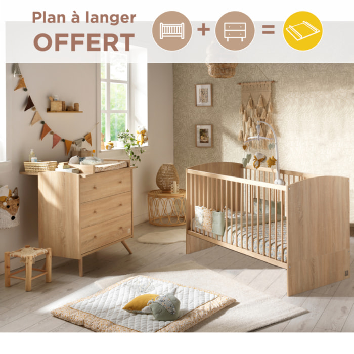 Chambre bébé évolutive Access, Lit 140x70 et Commode à langer - Chêne doré