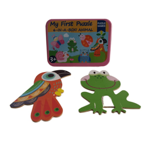 PUZLES MÚLTIPLES 6 EN 1: INSECTOS Y ANIMALES 3 a 6pcs/puzle (CAJA METÁLICA)