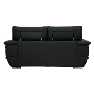 Canapé cuir noir et acier chromé avec têtières ajustables 2 places EWING