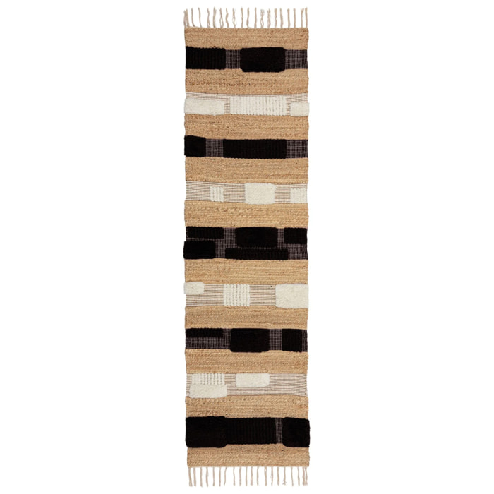 Tapis de couloir jute et laine MEDINA BLOCKS Noir