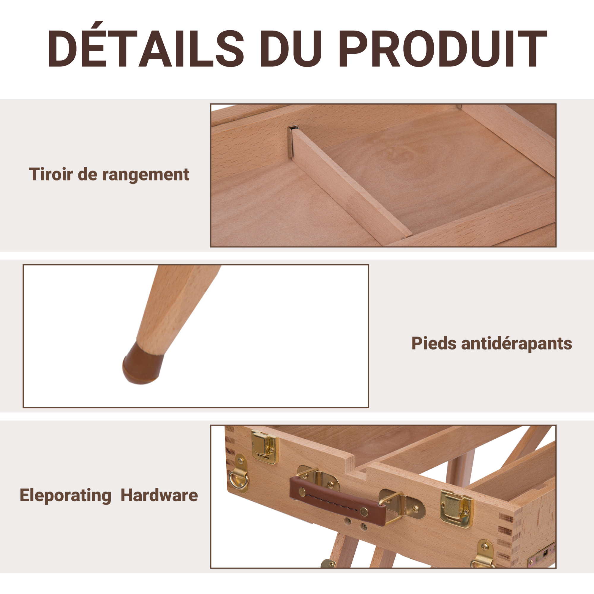 HOMCOM Chevalet d'artiste sur pieds pliable mallette de peinture chevalet avec rangement hauteur réglable  bois de hêtre clair