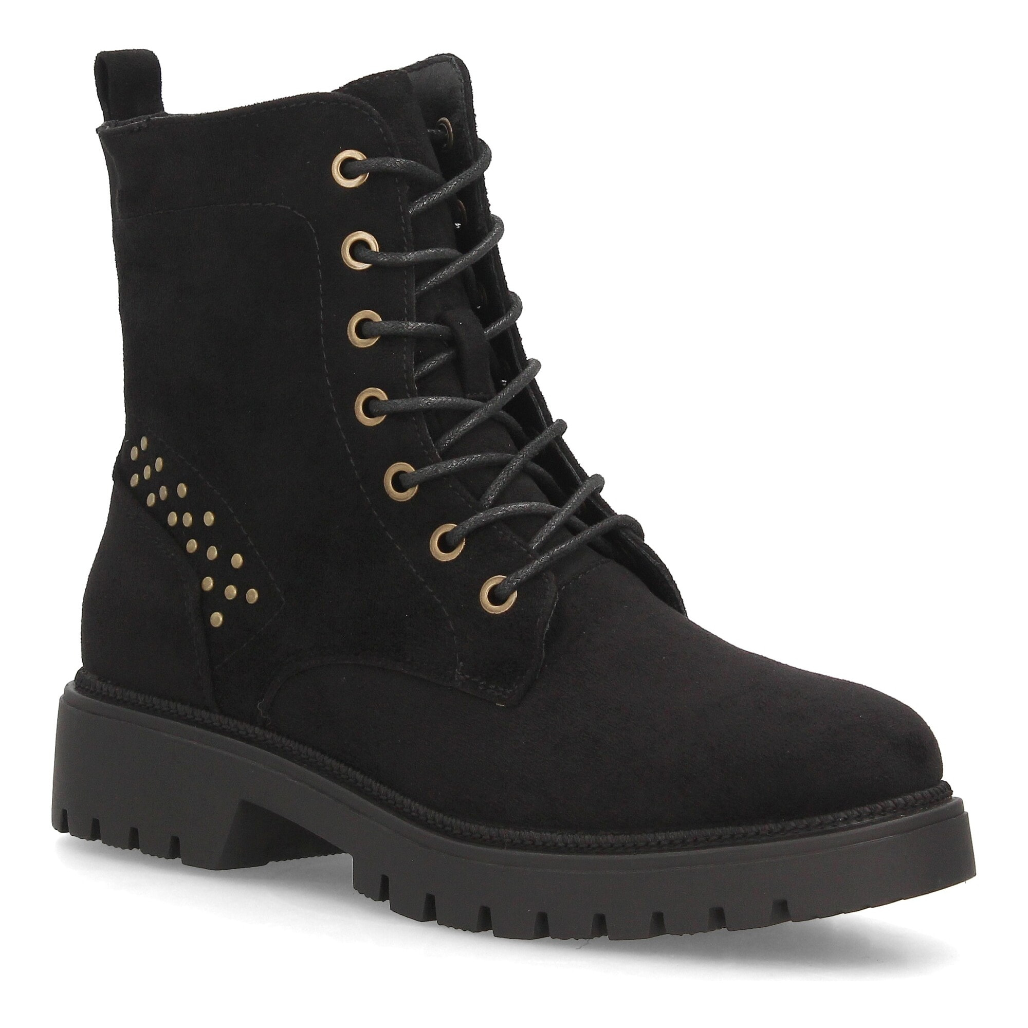 Botines militares con cordones y tachuelas para mujer