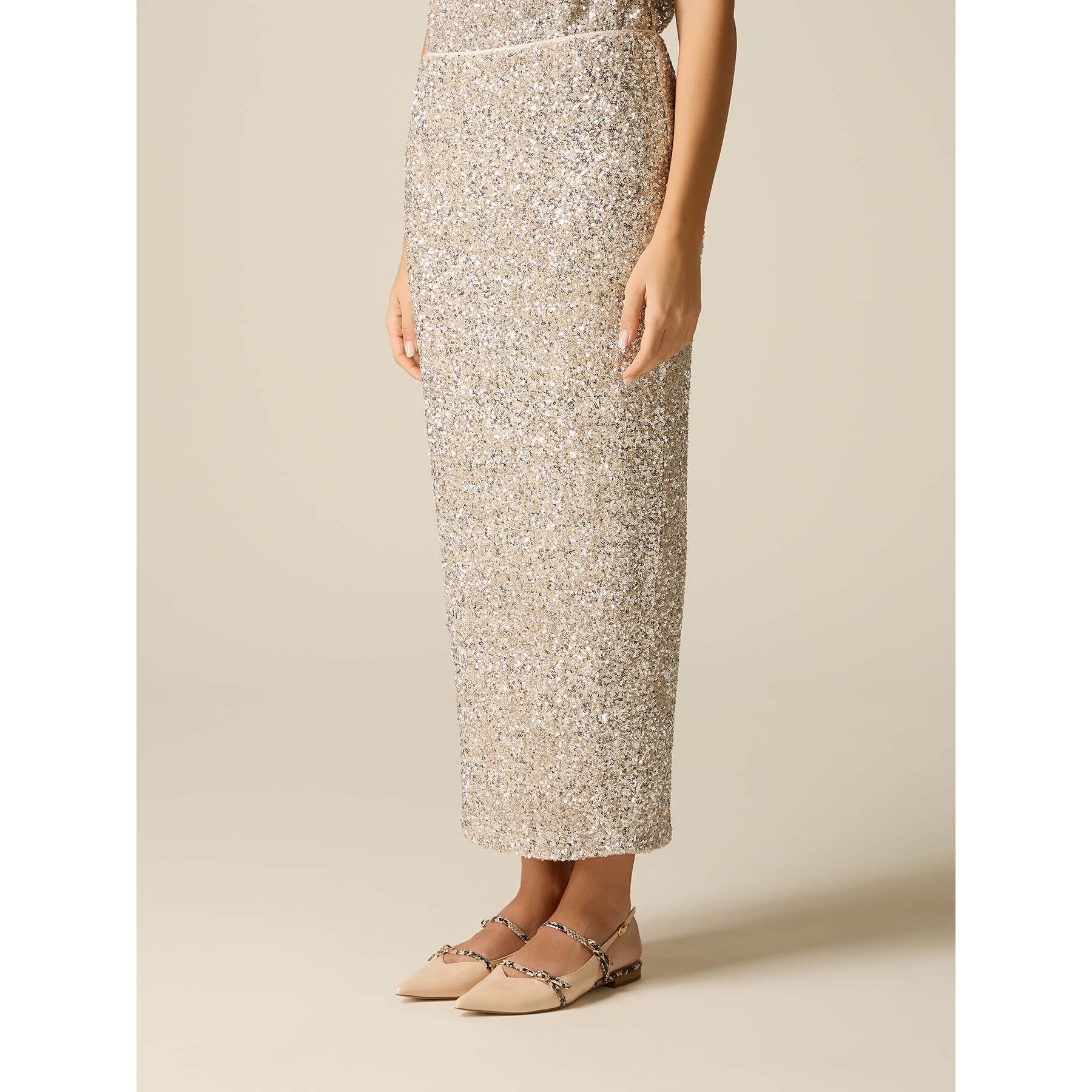 Oltre - Gonna tubino in tulle con paillettes - Oro