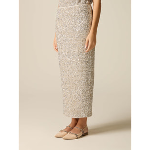 Oltre - Gonna tubino in tulle con paillettes - Oro