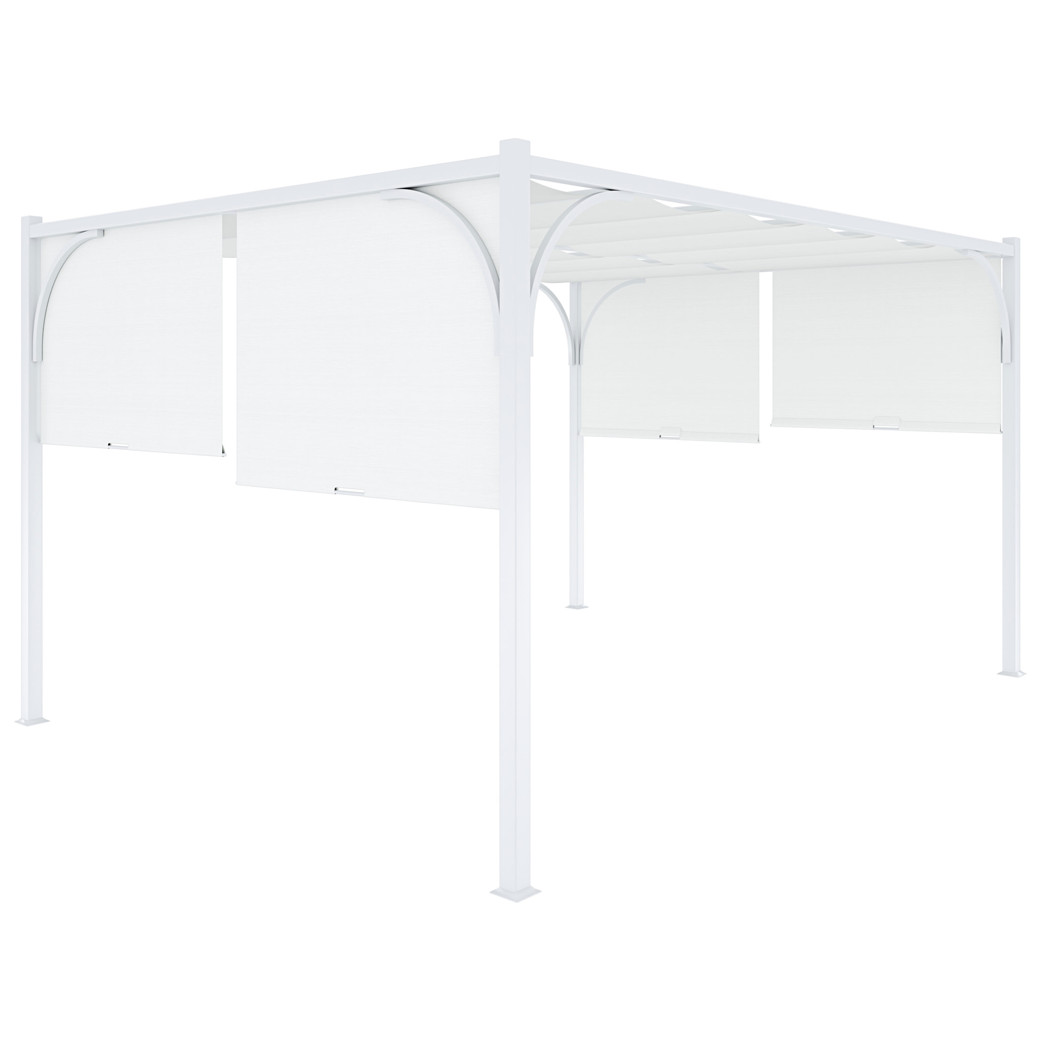 Gazebo Pergola 3x4 M Pergolato Tetto Scorrevole Telo Bianco Impermeabile Retrattile Richiudibile Struttura Bianca Acciaio Giardino Terrazzo Piscina