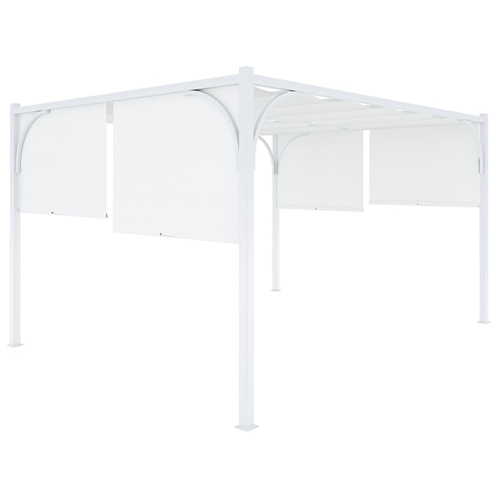 Gazebo Pergola 3x4 M Pergolato Tetto Scorrevole Telo Bianco Impermeabile Retrattile Richiudibile Struttura Bianca Acciaio Giardino Terrazzo Piscina