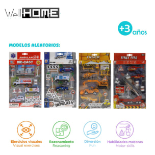 Well home juego de coches de 4 temas aleatorios (ambulancia o policía o bomberos o construcción)