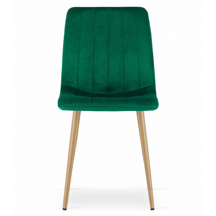 Sedia LAVA in velluto verde scuro e gambe effetto legno