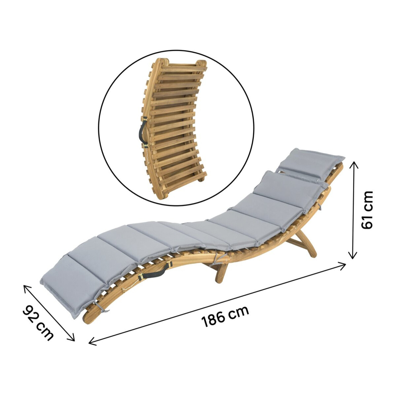 Bain de soleil en bois avec coussins inclus "Jakarta" - Gris