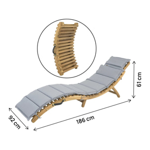Bain de soleil en bois avec coussins inclus "Jakarta" - Gris