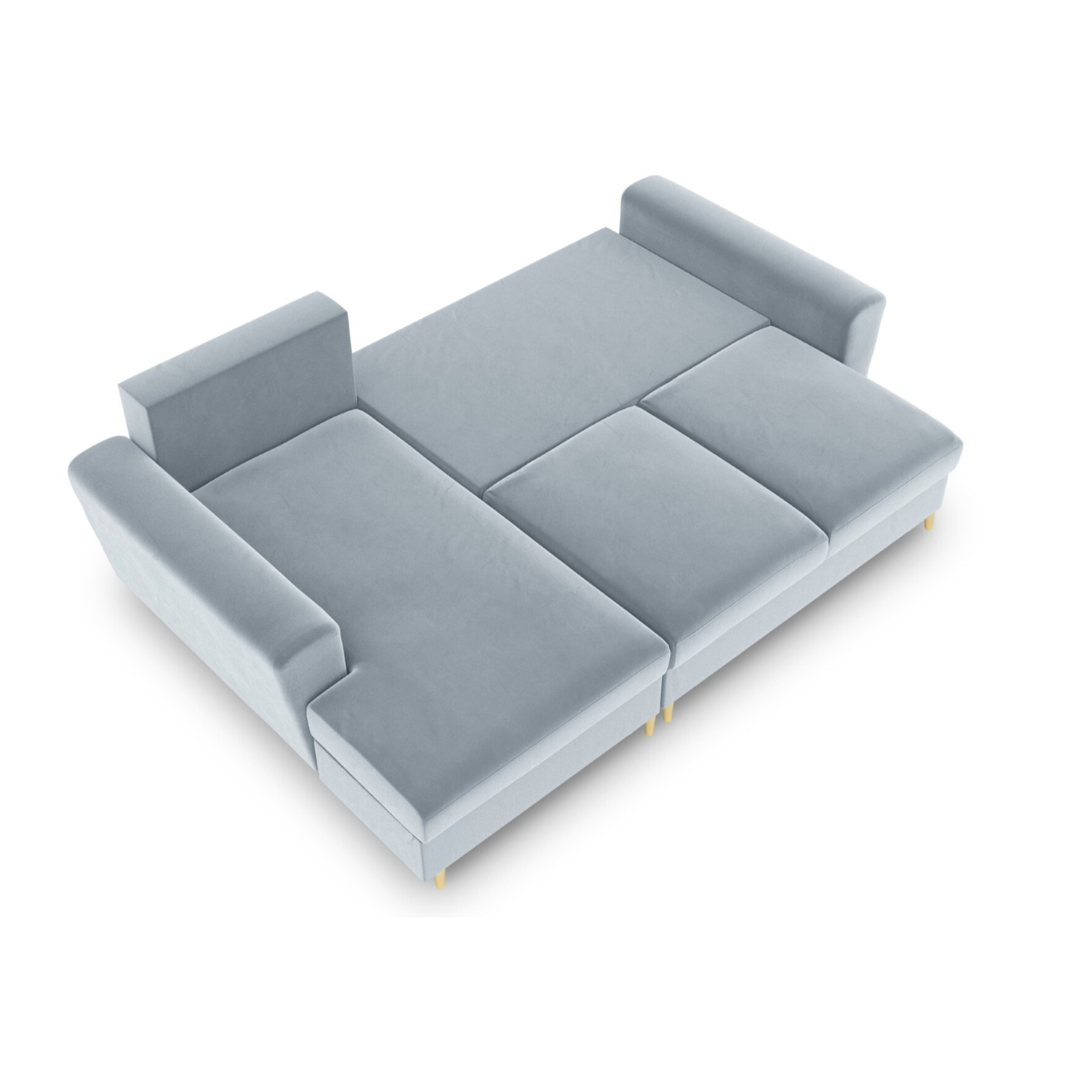 Canapé d'angle gauche convertible avec coffre de rangement "Kyoto" 4 places en velours bleu clair