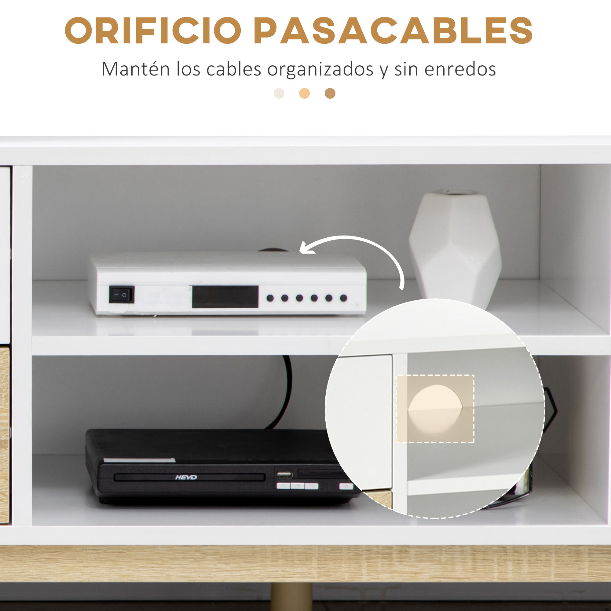 Mueble TV de Salón Mesa para TV para Televisores de hasta 55" con Estantes de Almacenamiento y 4 Cajones para Dormitorio 120x40x44,5 cm Blanco y Roble