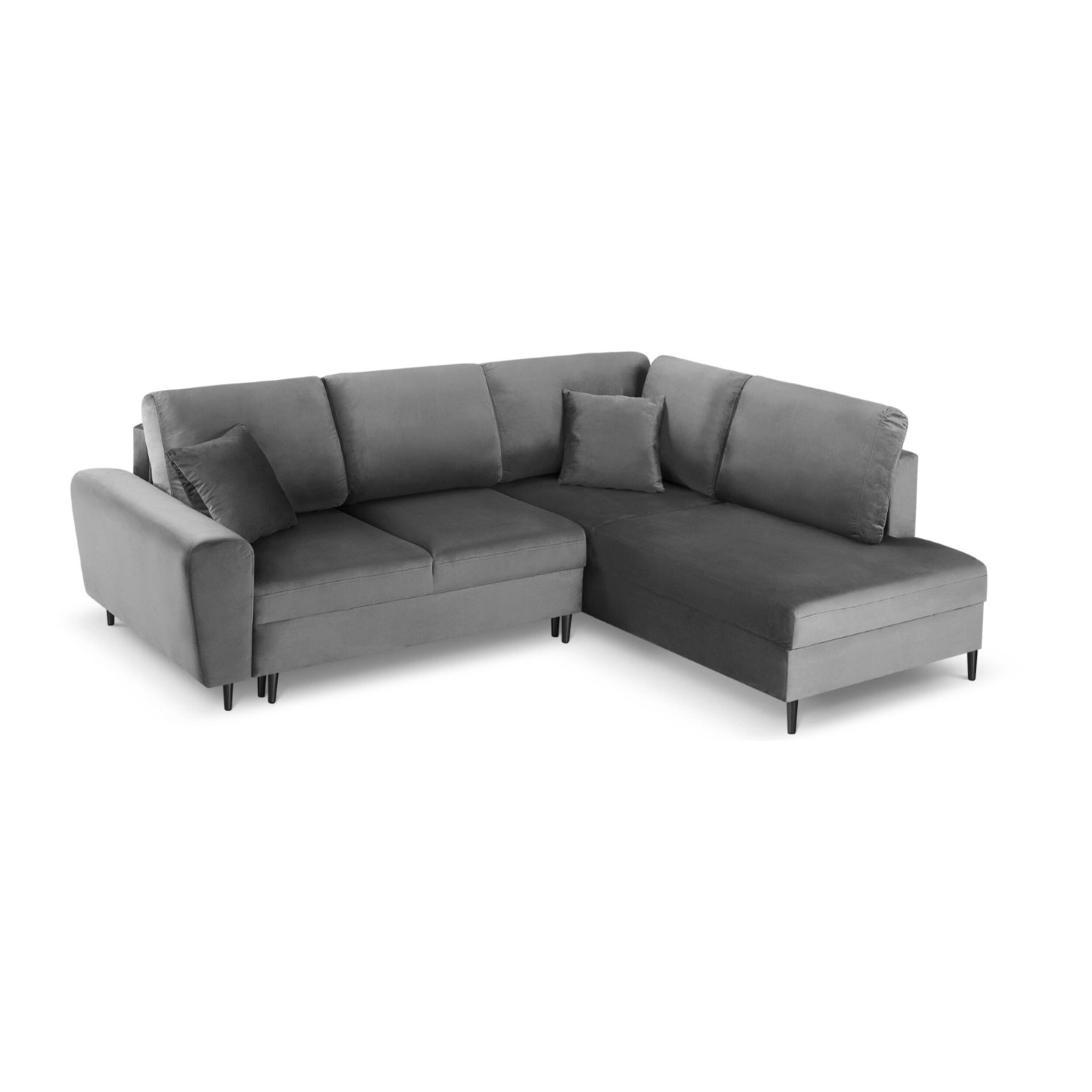 Canapé d'angle droit convertible avec coffre de rangement "Kyoto" 5 places en velours gris clair