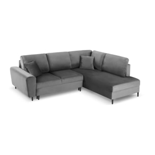 Canapé d'angle droit convertible avec coffre de rangement "Kyoto" 5 places en velours gris clair