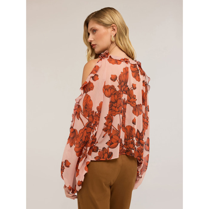 Motivi - Blusa floral con mangas anchas - Rosa cipria