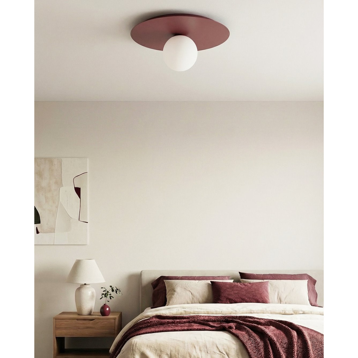 Lampada da soffitto SOLAR bordeaux con diffusore in vetro opalino