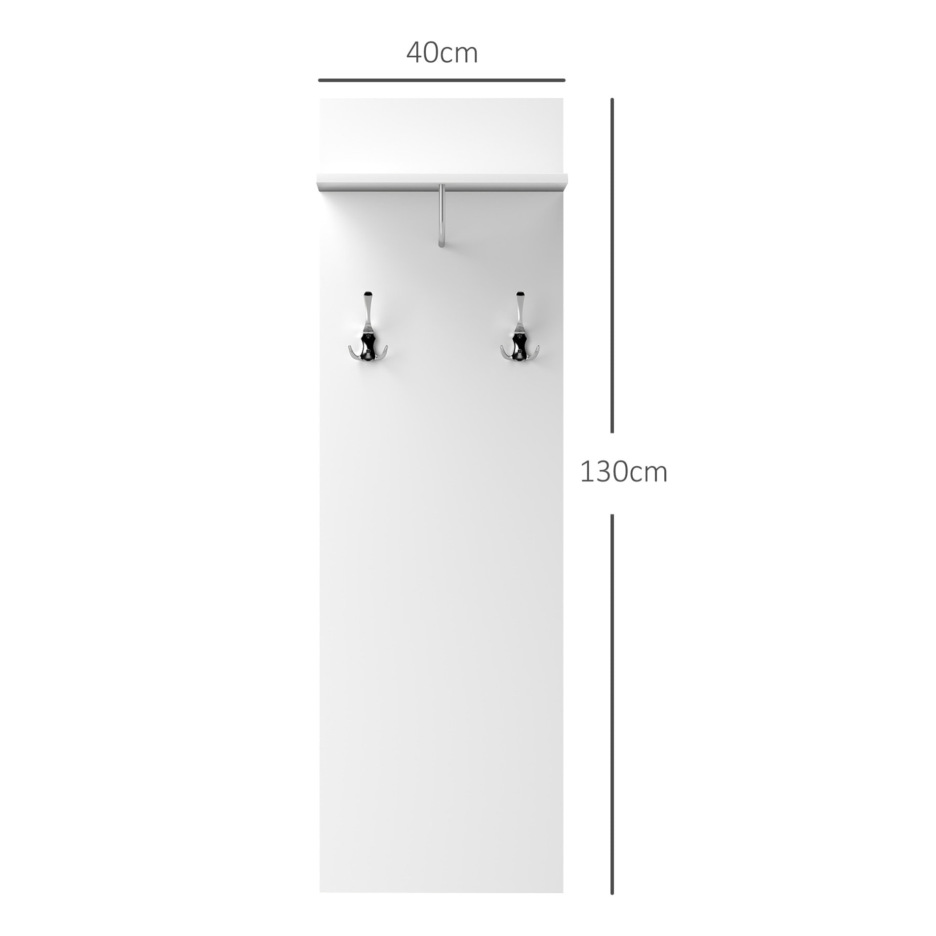 Porte-manteau mural - meuble d'entrée - étagère, 2 patères doubles, barre penderie - alu blanc