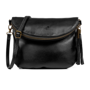 Borsa a Spalla da Donna Ancona Vera Pelle Sauvage Made in Italy 21,5x4x17 Cm. Colore nero