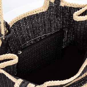 Bergamasco Bolso shopper Mujer. Fabricado en paja trenzada diseño "Love Me".