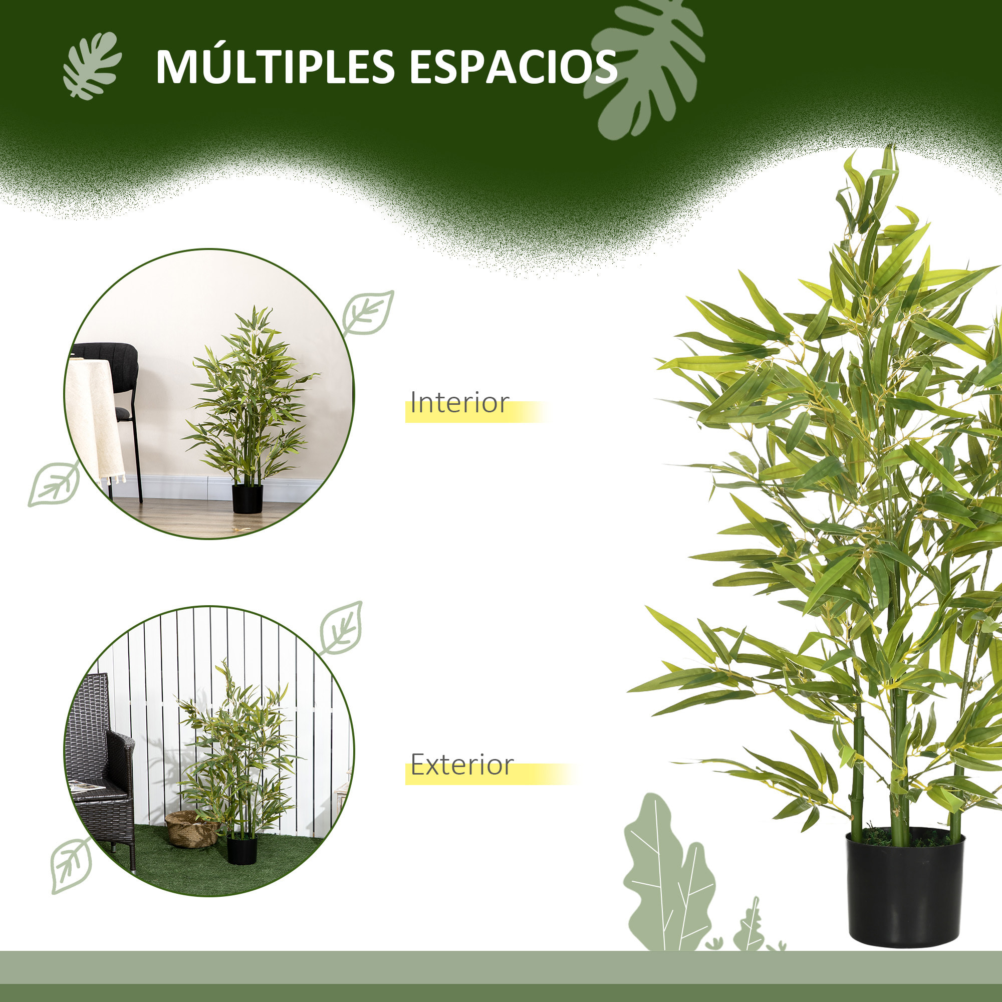 Juego de 2 Plantas Artificiales 90 cm Bambú Artificial con Maceta Plantas Sintéticas para Decoración Hogar Salón Oficina Verde