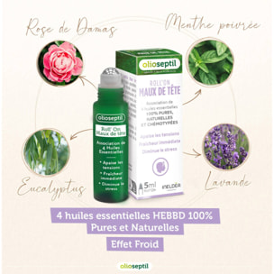 OLIOSEPTIL - Roll'On Maux de Tête - Apaise les tensions - Fraîcheur immédiate - Diminue le stress - Aux Huiles Essentielles - Extrait de plantes - Marque Française - Lot de 3 produits