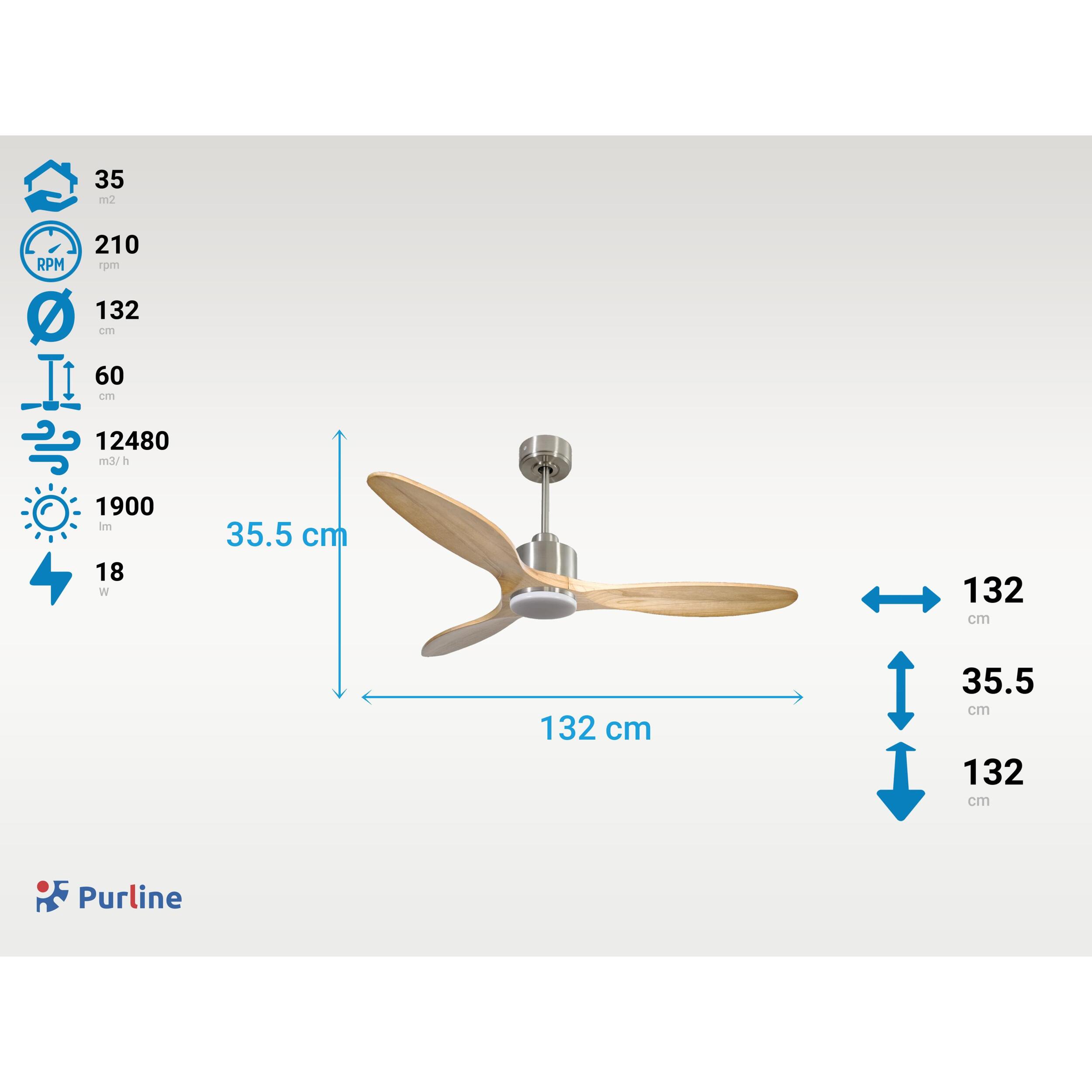 Ventilateur de plafond Réversible  Thermostat Dimmable Wifi Moteur à courant continu Toits en pente Télécommande Lumière à trois tons Hypersilence Mémoire