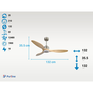 Ventilateur de plafond Réversible  Thermostat Dimmable Wifi Moteur à courant continu Toits en pente Télécommande Lumière à trois tons Hypersilence Mémoire
