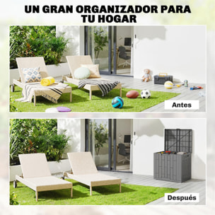 Arcón Exterior Capacidad 114L, Baúl de Almacenaje Exterior de Resina Resistente al Agua y a los Rayos UV, con Cerradura para Jardín, Terraza, Patio, 56x44x54 cm, Gris