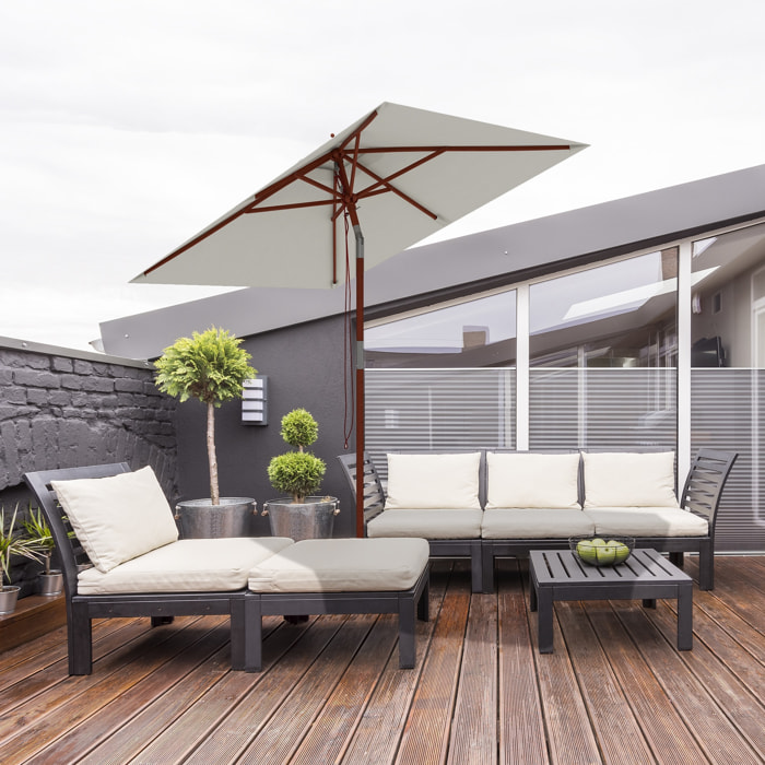Sombrilla de Jardín 200x150x235 cm Parasol de Terraza Rectangular Inclinable con Anti-UV Impermeable y Poste de Madera para Playa Patio Beige