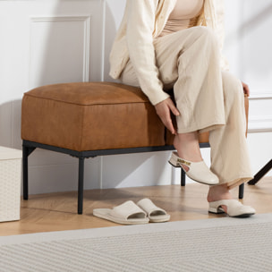 Taburete Pie de Cama, Banco Pie de Cama Moderno con Asiento Acolchado Grueso y Patas de Acero, Cuero Sintético, Banqueta de Dormitorio, Carga 120kg, para Entrada, Pasillo, 80x40x46 cm, Marrón