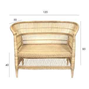 Canapé droit 2 places traditionnel du Malawi en rotin ZOMBA