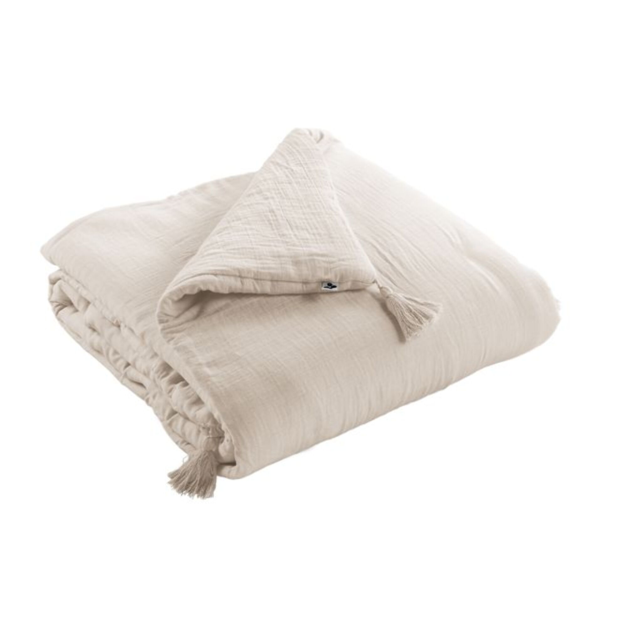 Édredon 150x150 cm en gaze de coton avec pompons - GAIA