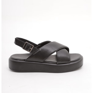 SANDALO FLATFORM INCROCIO CHOCOLA' NERO