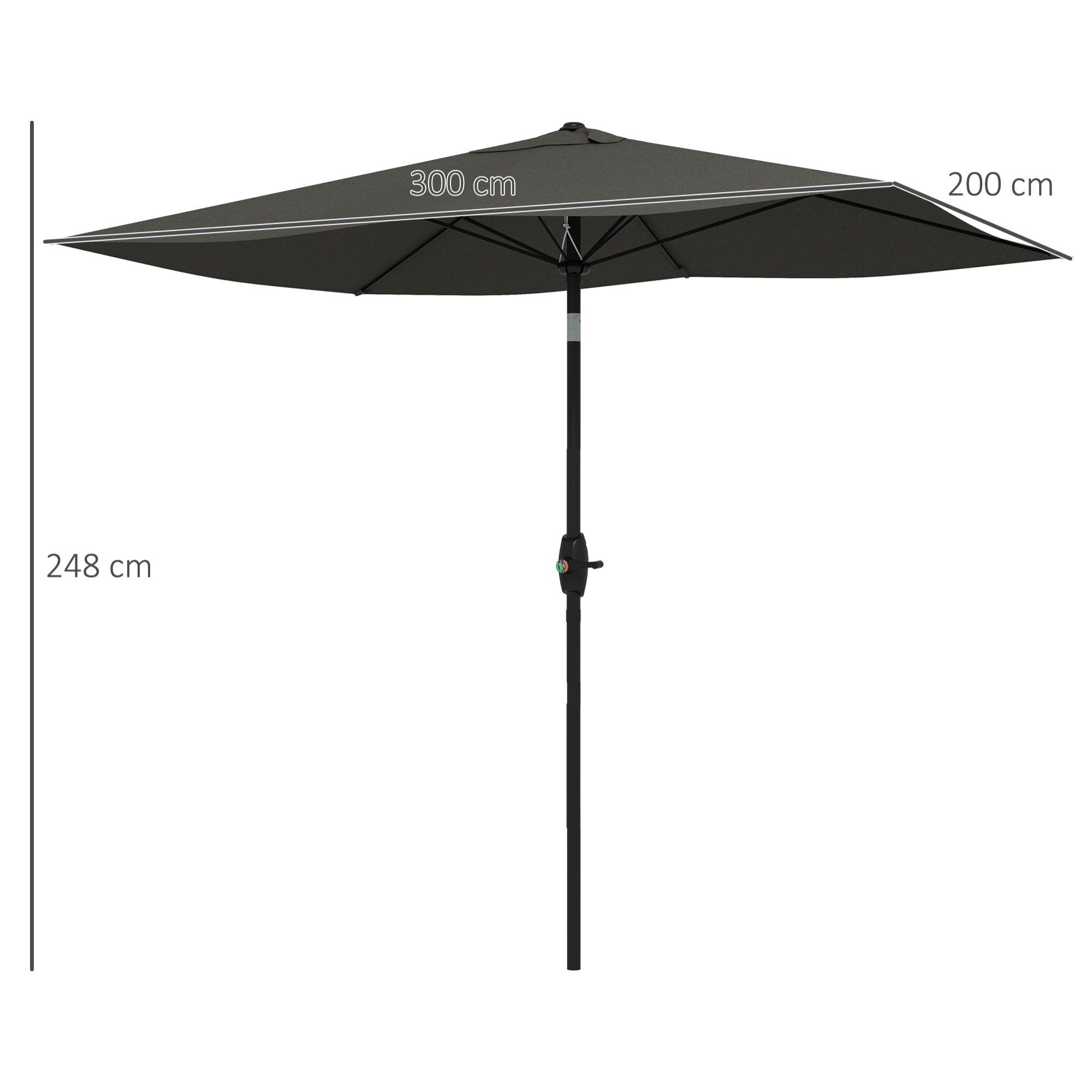 Outsunny Sombrilla de Jardín 300x200x248 cm Parasol de Terraza con 6 Varillas Apertura Manual Anti-UV y Ángulo Ajustable para Jardín Piscina Gris Oscuro