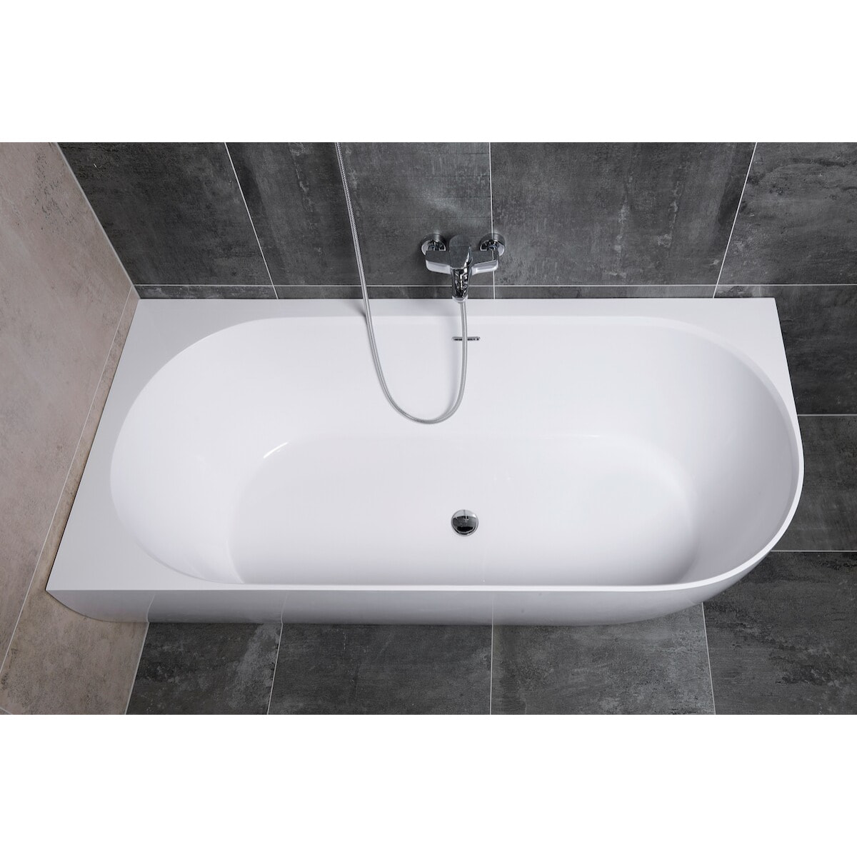 Nelly 175 x 82 cm Baignoire droite Autoportante orientation gauche en marbre coulé, sans pieds, blanc (NEL1700L)