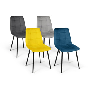 Chaises Linda en velours et pieds métal noirs - Mix color - Gris clair, gris foncé, jaune, bleu