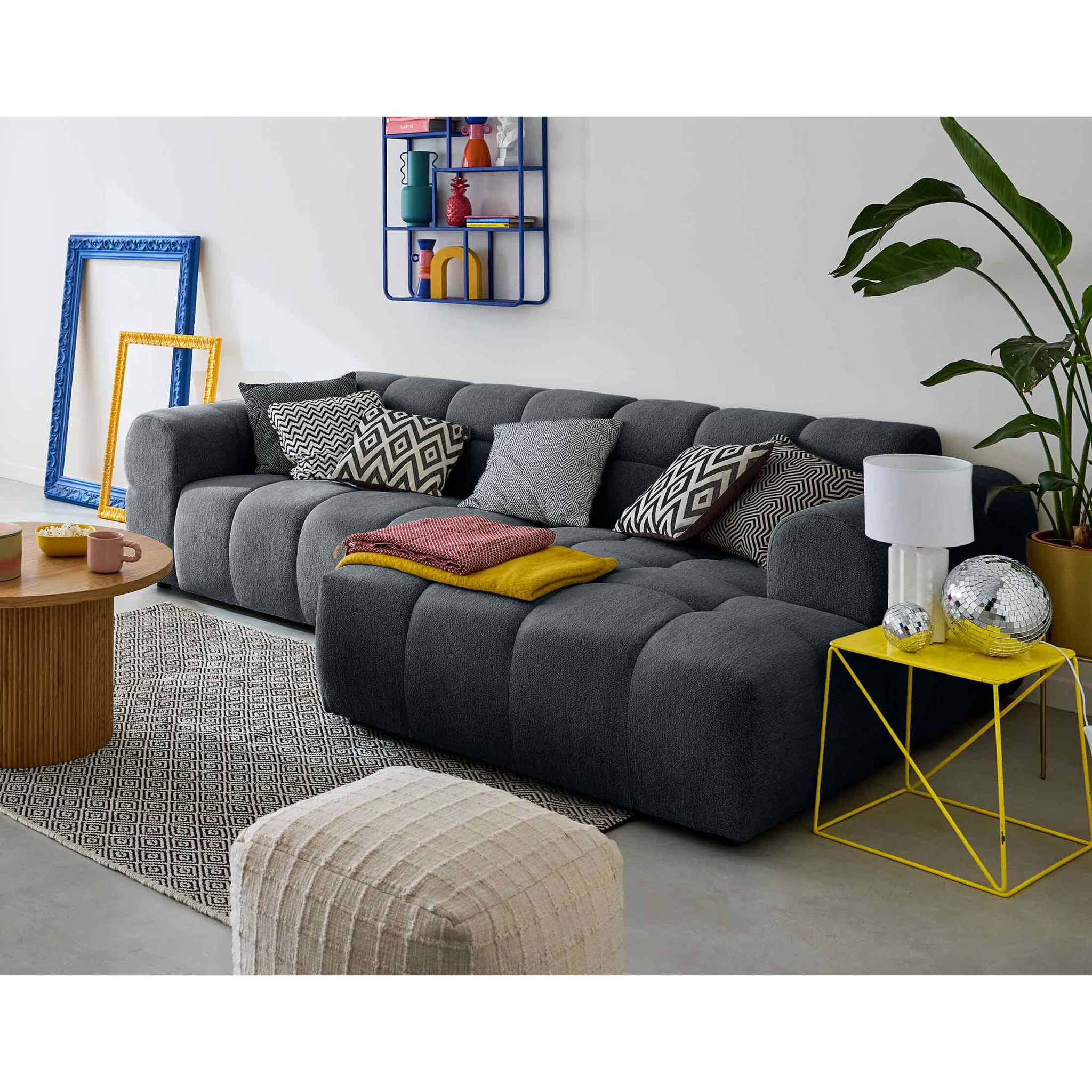 Ray - canapé d'angle droit - 4 places - en tissu texturé - Gris