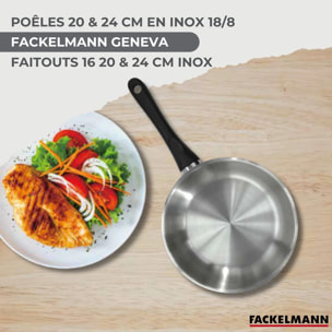 Set de 2 poêles 20 et 24 cm en inox et 3 faitouts inox 16, 20 et 24 cm Fackelmann Geneva