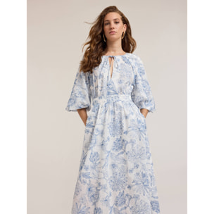 Motivi - Vestido largo de algodón con bordado floral - Light - blue