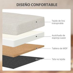 Puff Almacenaje, Banco Almacenaje Plegable, 84 L, 76x38x38 cm, Tapizado en Lino Sintético, Baúl de Almacenamiento, Carga 120 kg, Taburete para Sala de Estar, Dormitorio, Entrada, Crema