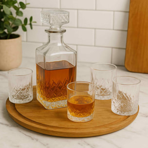 Set de vaso decantador elegante con tapas de cristal y vasos a juego