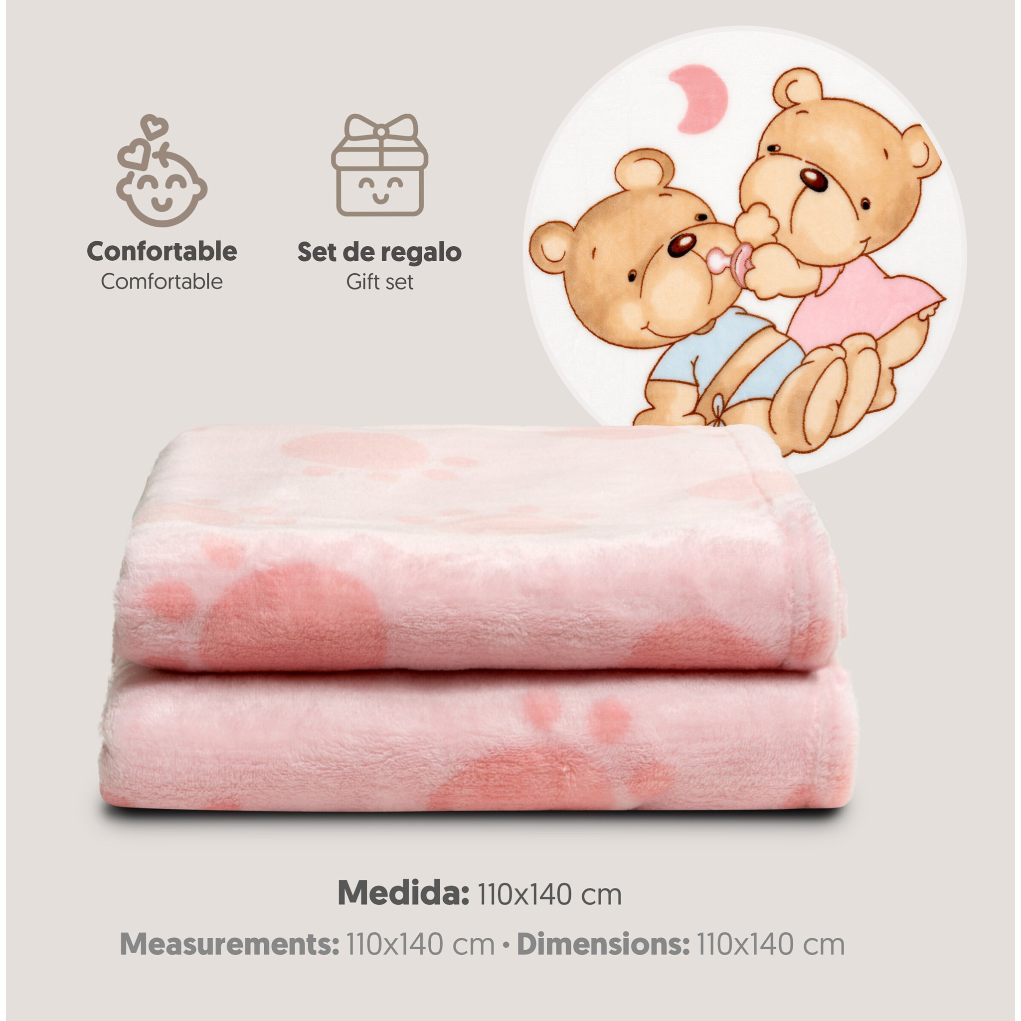 Manta Cuna Sedalina Parejita Osos Rosa