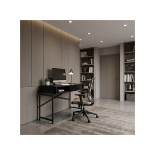 Console industrielle bois et métal noir avec porte coulissante ajourée 110 cm - MALIA