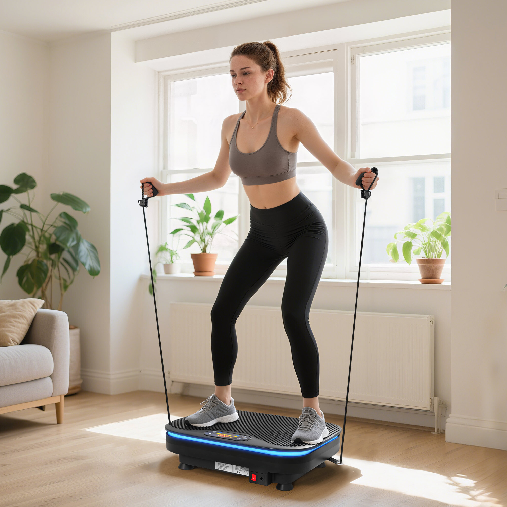 Plateforme vibrante LED Bluetooth 3 prog. 99 vitesses bandes de résistance télécommande