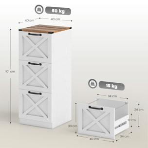 Caisson de bureau 3 tiroirs design campagne chic effet bois métal blanc