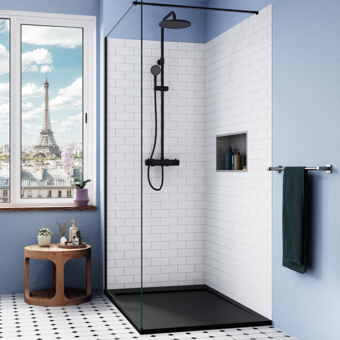 Alda Receveur de douche 140x90cm en pierre de synthèse durable, noir mat (ALD15-14090N)
