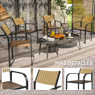 Juego de 4 Sillas de Jardín Exterior Sillas Terraza Exterior Apilables Sillón de Comedor con Tela Transpirable Marco de Acero Reposabrazos y Respaldo 58x65x85 cm Marrón