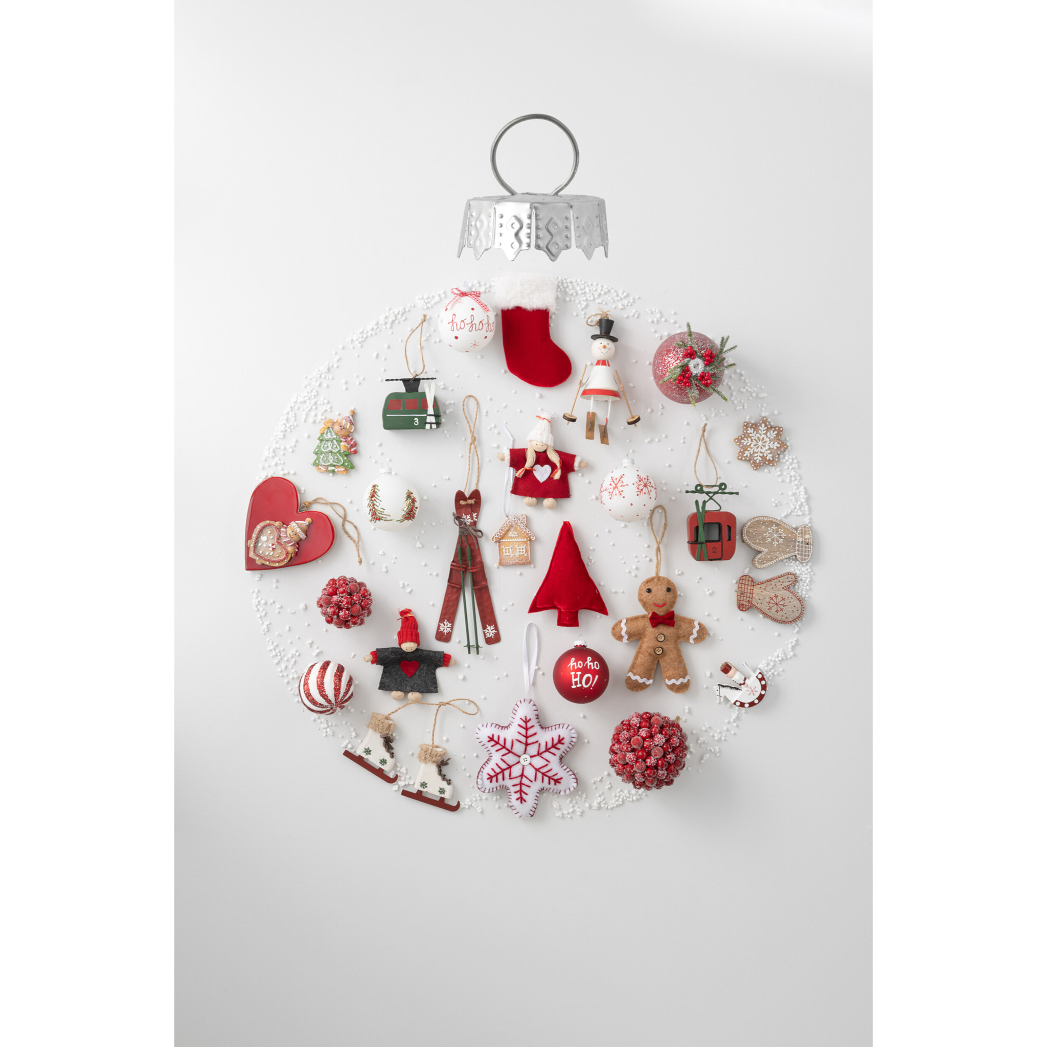 J-Line boule de Noël - verre - blanc/rouge - 6 pièces