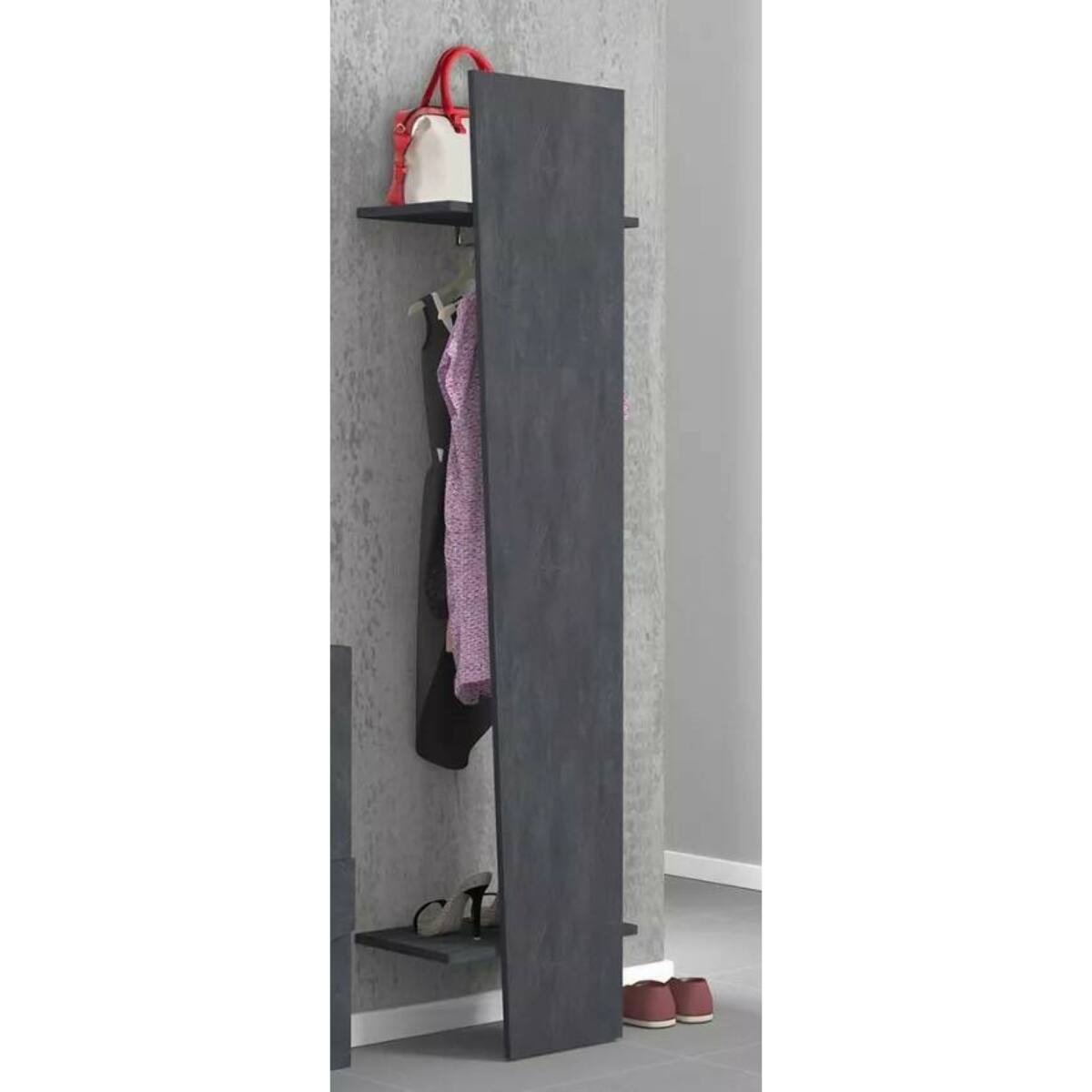 Mobile da ingresso Allinko, Entratina moderna multifunzione, Armadietto multiuso per atrio, 100% Made in Italy, cm 50x30h200, Ardesia